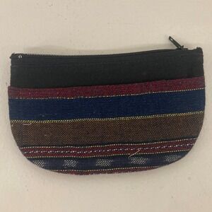 Woven 100% Cotton Bohemian Multi Color Striped Coin Pouch Thailand Eclectic Cool